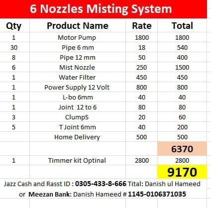 6 Nozzles Water Misting System kit